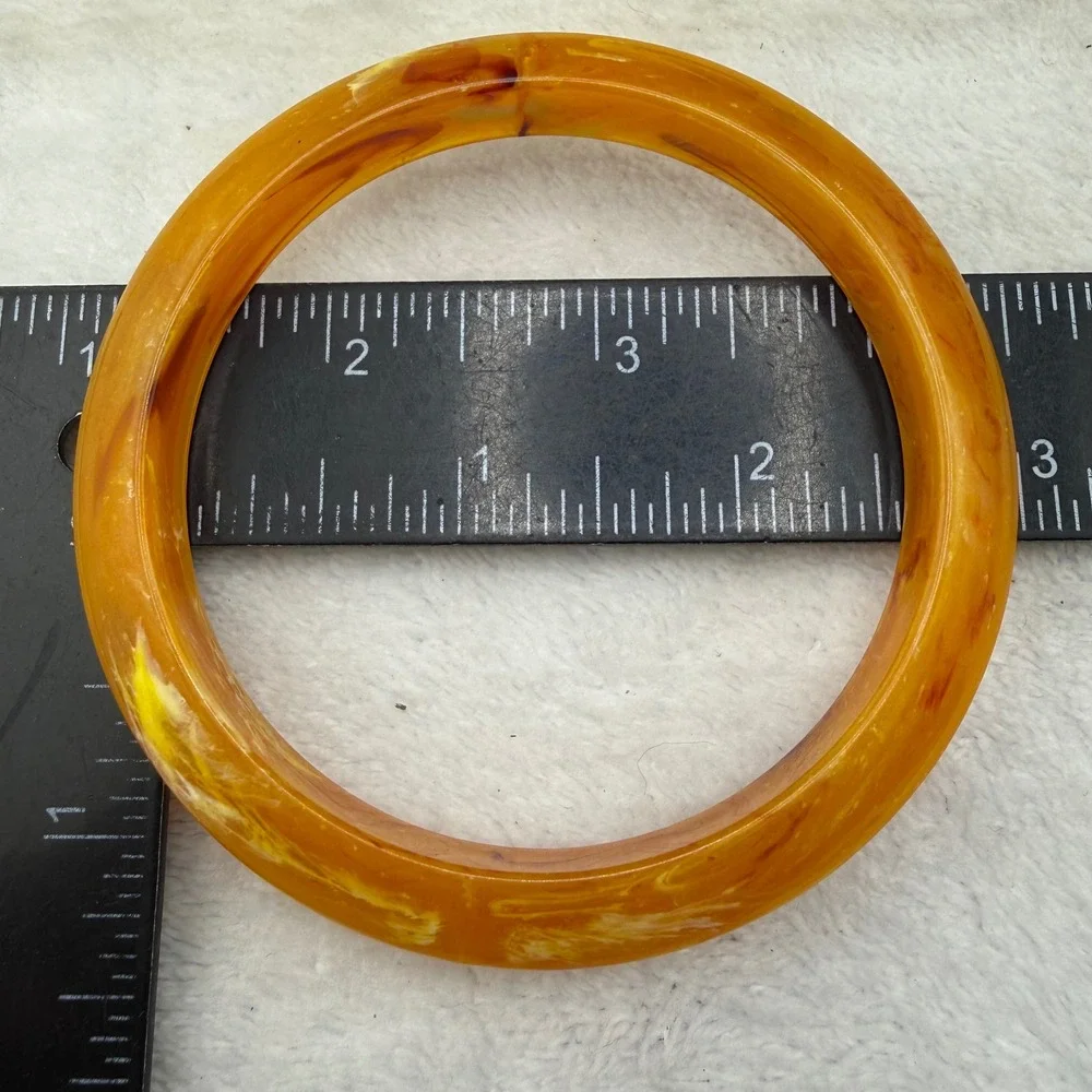 Vintage Bangle Bracelet Orange Yellow Marbled Swirl Acrylic  Retro 8.5